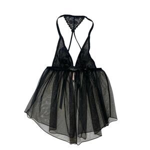 Victoria's Secret Black Racerback Chemise w Laser Cut Floral Pattern